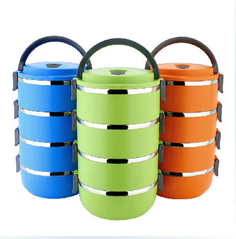 Fashion multi-layer student lunch box insulated lunch box Plastic stainless steel double-layer anti-scalding lunch box