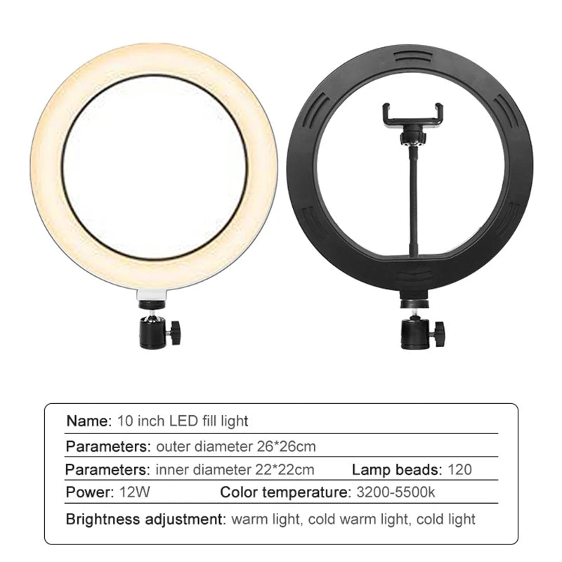 Selfie Circular Photo Ring Light Led Photographic Video Camera Lamp Studio Lighting Phone Holder