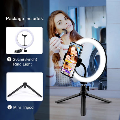 Selfie Circular Photo Ring Light Led Photographic Video Camera Lamp Studio Lighting Phone Holder